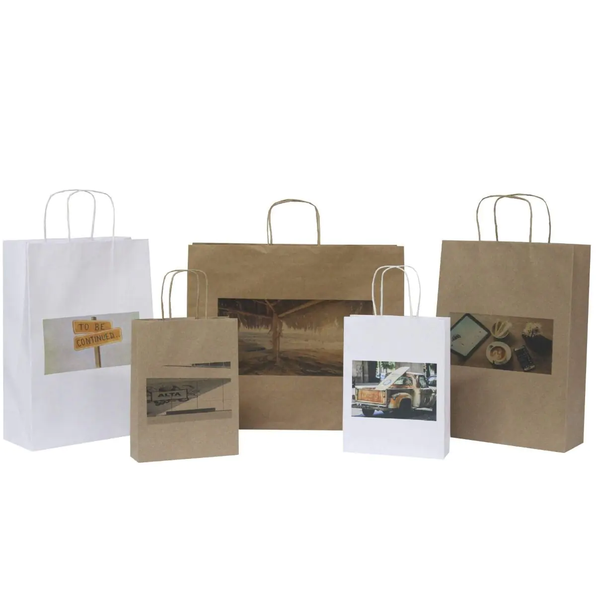 Shopper in carta avana o bianca e maniglia in carta ritorta