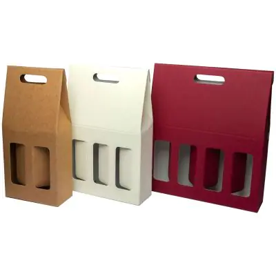 Scatola per confezionare bottiglie di vino bordolese con manico esterno