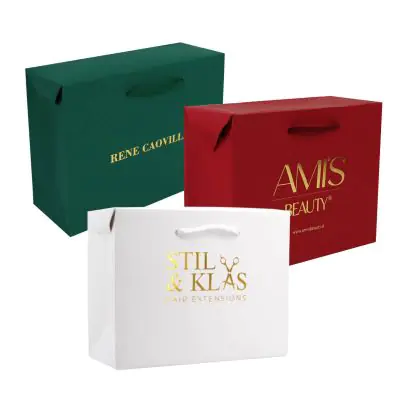 Shopper di carta a forma di baule  con stampa a caldo